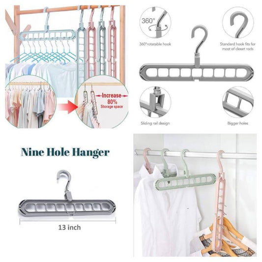 Magic Hanger Multipurpose 9 Hole Space Saving Closet Organizer Multicolor