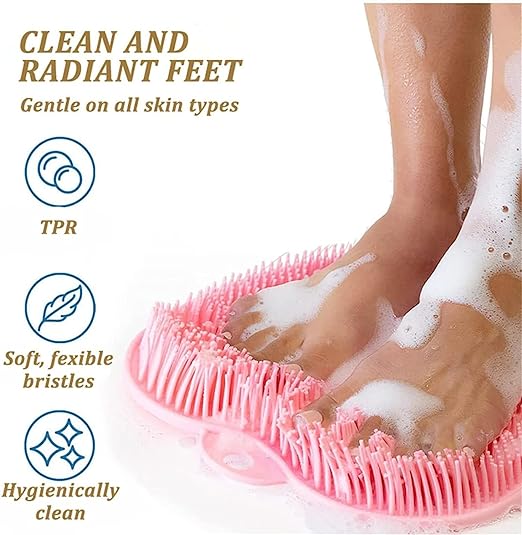 Shower Foot &amp; Back Scrubber Mat, Wall Stick Suction Silicone Bathroom Scrubber