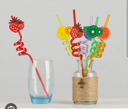 4Pcs Cartoon Lime Lemon Pineapple Watermelon Plastic Spiral Drinking Straws Children (random