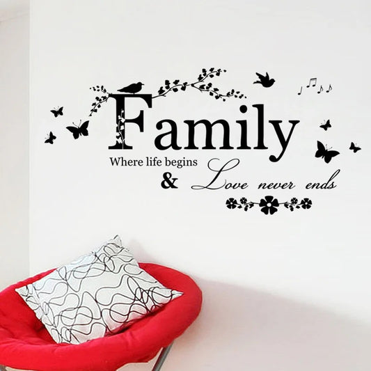 Family Love Never Ends Quote Vinyl Wall Sticker Wall Decals Lettering Art