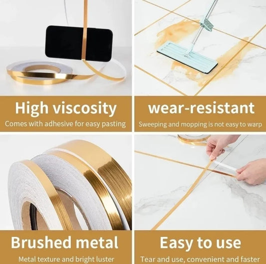 50M Brushed Gold Silver Floor Edging Waterproof Seam Wall Stickers Wall Gap