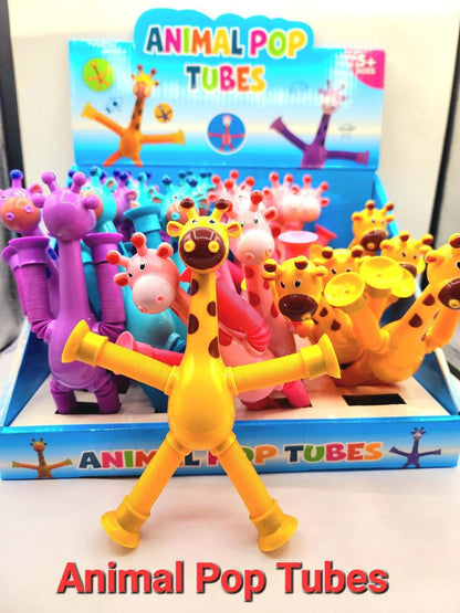 1 Pcs of Animal Pop Tubes Cartoon Giraffe Suction Cup Toys Kids