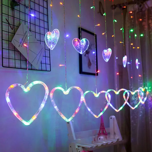 Multi Color Heart Curtain \ Warm Color Heart Curtain 6+6 String LED