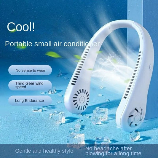 Mini Hanging Neck Fan High Wind 3 Speed Adjustable USB Charging Portable