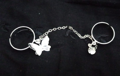 2 Finger Silver Butterfly rings | Trendy Butterfly pair rings set |