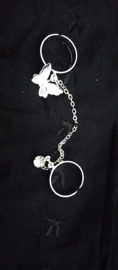 2 Finger Silver Butterfly rings | Trendy Butterfly pair rings set |