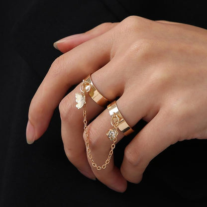 2 Finger Gold Butterfly rings | Trendy Butterfly pair rings set |