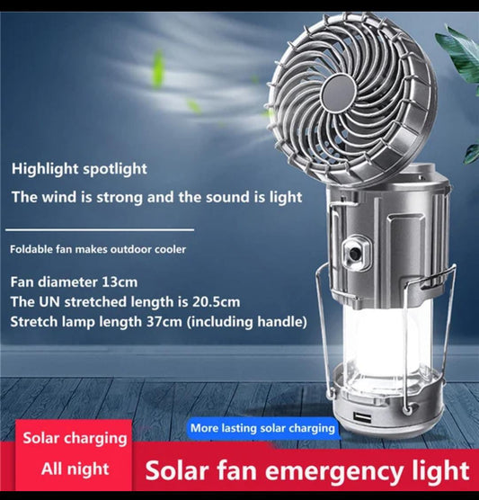 6 in 1 portable outdoor LED camping lantern with fan solar charge