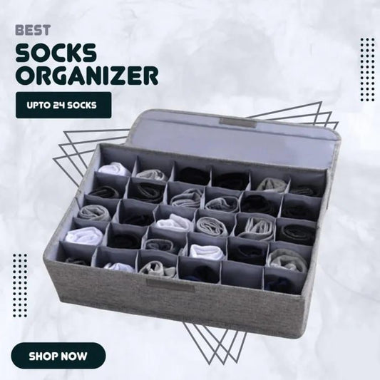 Socks Organizer | Drawer Organizer Divider Underwear Organizer, 24 Cell Collapsible Closet