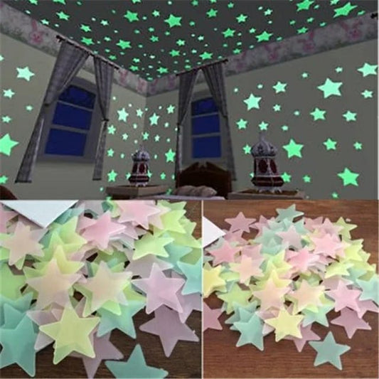 Pack of 100 - Multicolor 3D Glowing Star Night Dark Room