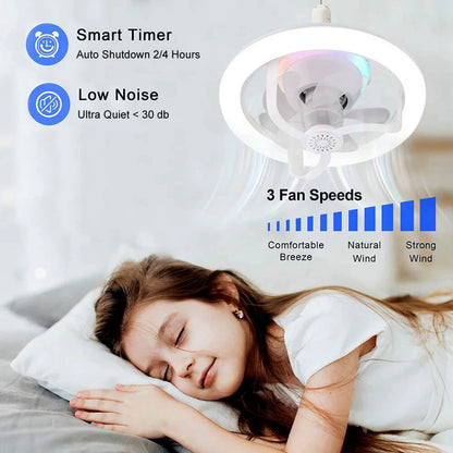 360° Rotating Socket Ceiling Fan with Light and Remote