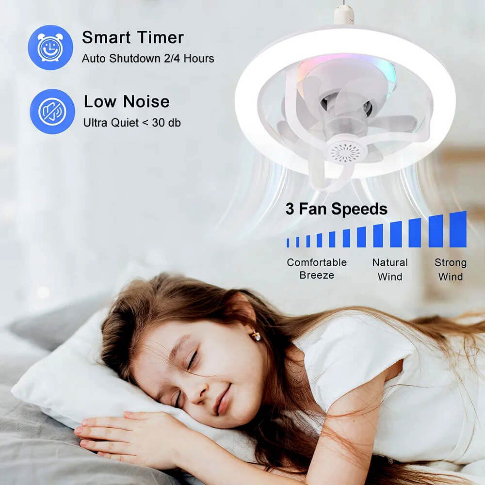360° Rotating Socket Ceiling Fan with Light and Remote