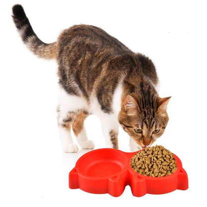 Cat Shaped Double food bowl Pet Plastic food bowl (Random Color)