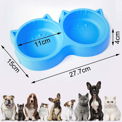Cat Shaped Double food bowl Pet Plastic food bowl (Random Color)