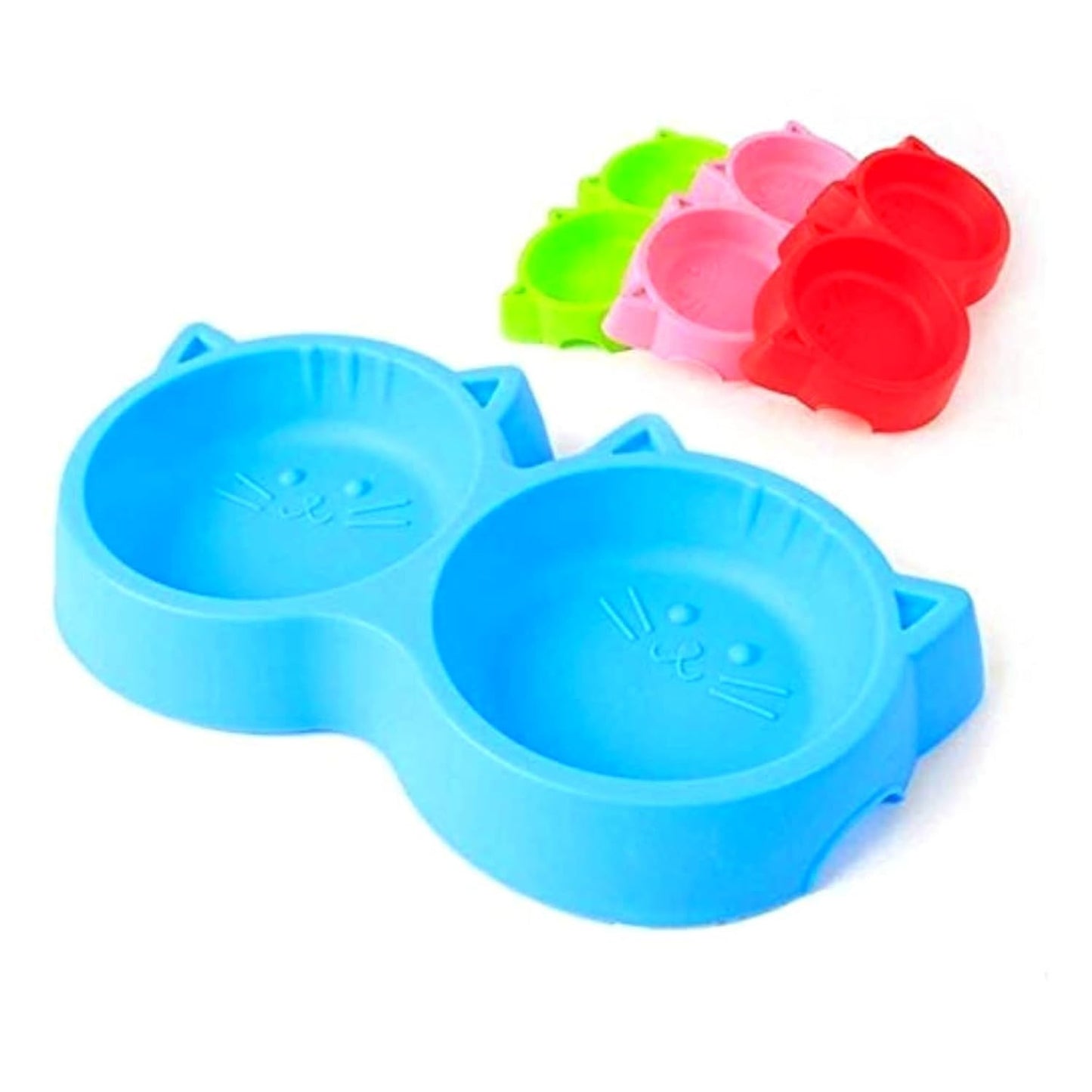 Cat Shaped Double food bowl Pet Plastic food bowl (Random Color)
