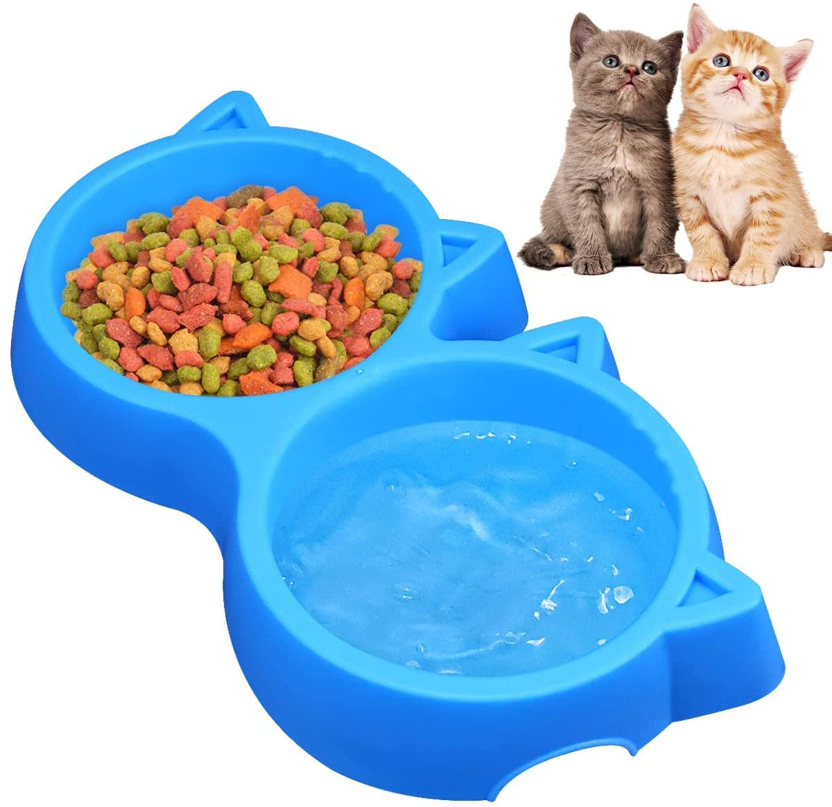 Cat Shaped Double food bowl Pet Plastic food bowl (Random Color)