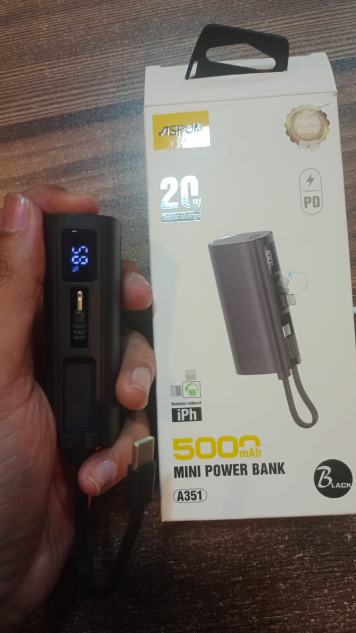 Aspor A351 2in1 Iphone &amp; Type-C Flexible Portable Mini 5000mah Power Bank