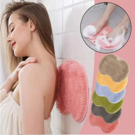 Shower Foot &amp; Back Scrubber Mat, Wall Stick Suction Silicone Bathroom Scrubber