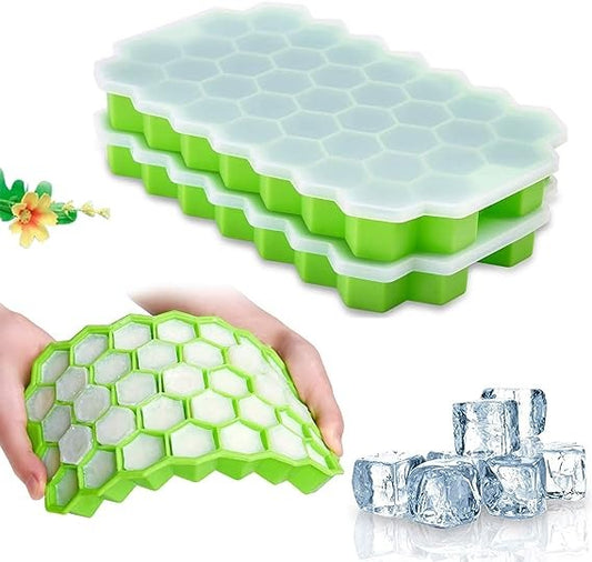 Silicone Ice Tray With Plastic Cover Cap | Push Pop Out Round