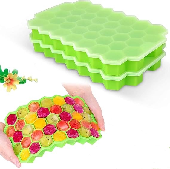 Silicone Ice Tray With Plastic Cover Cap | Push Pop Out Round