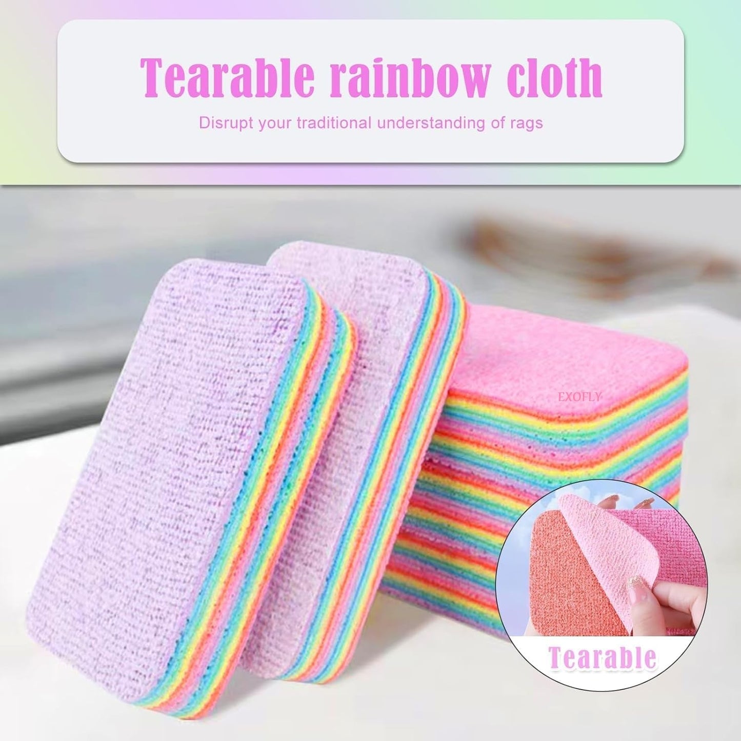 12-Layer Tearable Rainbow Rag, Reusable Dual Sided Dish Sponge, Rainbow Scrub Sponge,