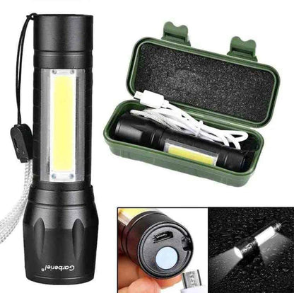 USB Charging XPE+COB LED Flashlight Lamp Torch With Clip Three Mode Zoomable