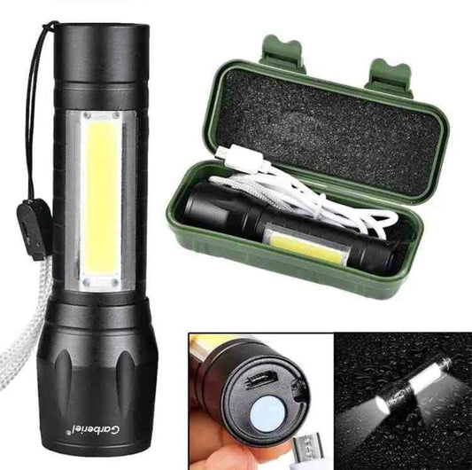 USB Charging XPE+COB LED Flashlight Lamp Torch With Clip Three Mode Zoomable