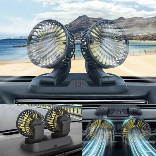 12v Car Dashboard cooling fan, dual head fan 360 degree rotation Fan