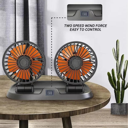 12v Car Dashboard cooling fan, dual head fan 360 degree rotation Fan