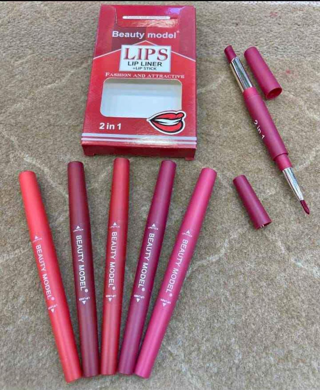 2-in-1 Lipstick &amp; Lip Liner Pack 6 Vibrant Colors, Waterproof &amp;