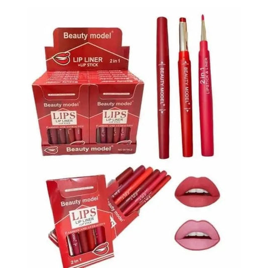 2-in-1 Lipstick &amp; Lip Liner Pack 6 Vibrant Colors, Waterproof &amp;