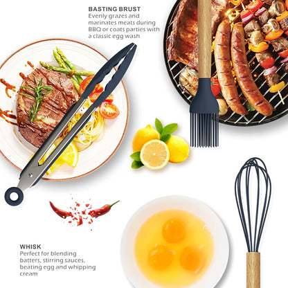 12 Pcs Silicone Cooking Utensils Kitchen Utensil Set | Heat Resistant Kitchen