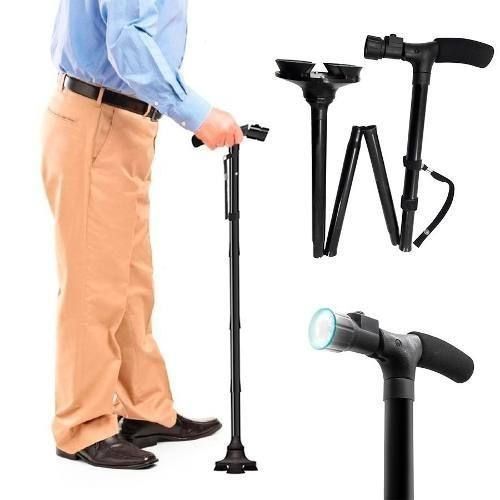 Portable Folding Walking Stick with Led Light &amp; Aluminium Handle For Adults