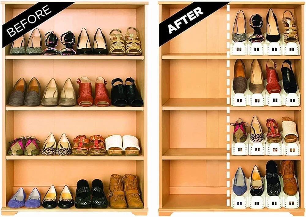 Pack of 2 Double Layer Adjustable Shoe Bracket Storage Shoe Rack |