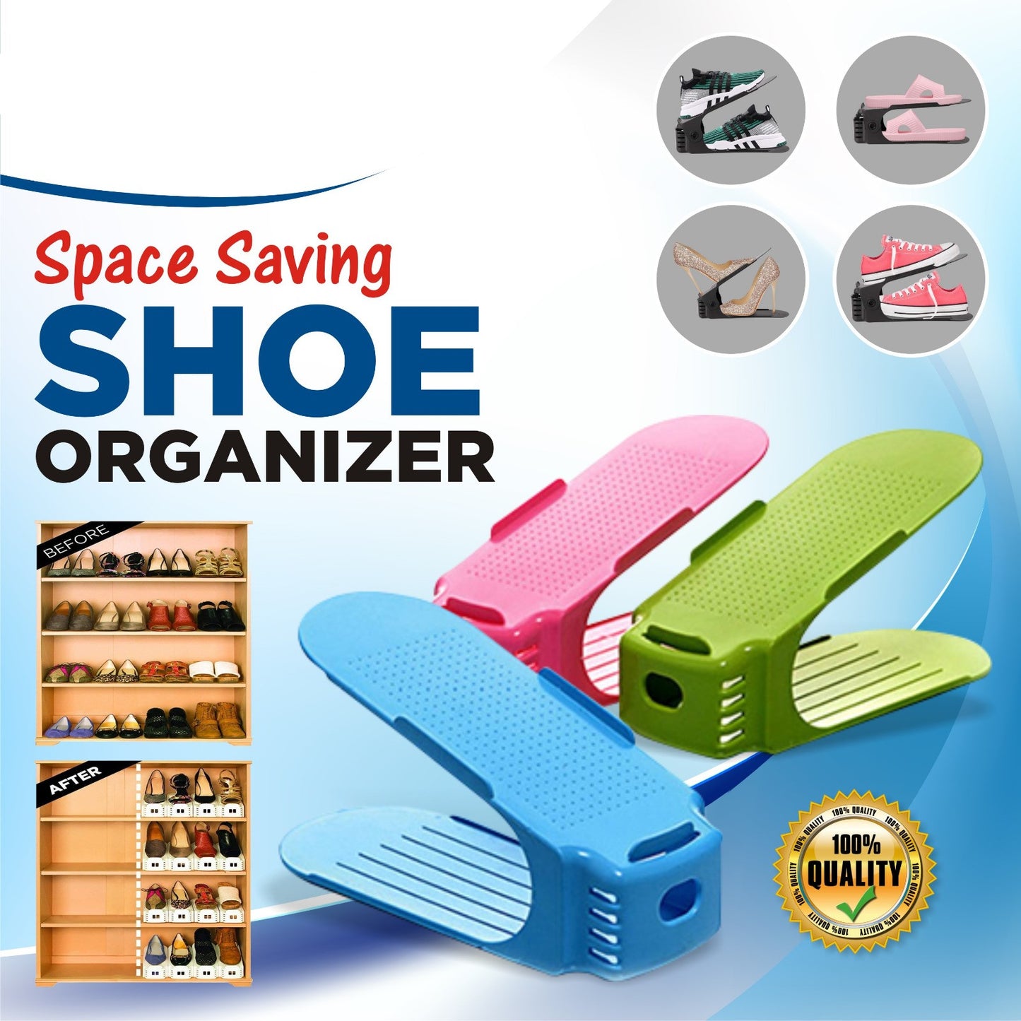 Pack of 2 Double Layer Adjustable Shoe Bracket Storage Shoe Rack |