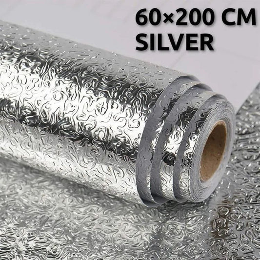 60×200cm (2meter) - Silver Foil Kitchen Oil Proof Waterproof Sticker Aluminum Foil