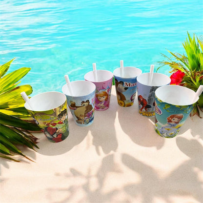 (pack Of 6) Built In Straw Glass Kids character unbreakable (mix Characters)