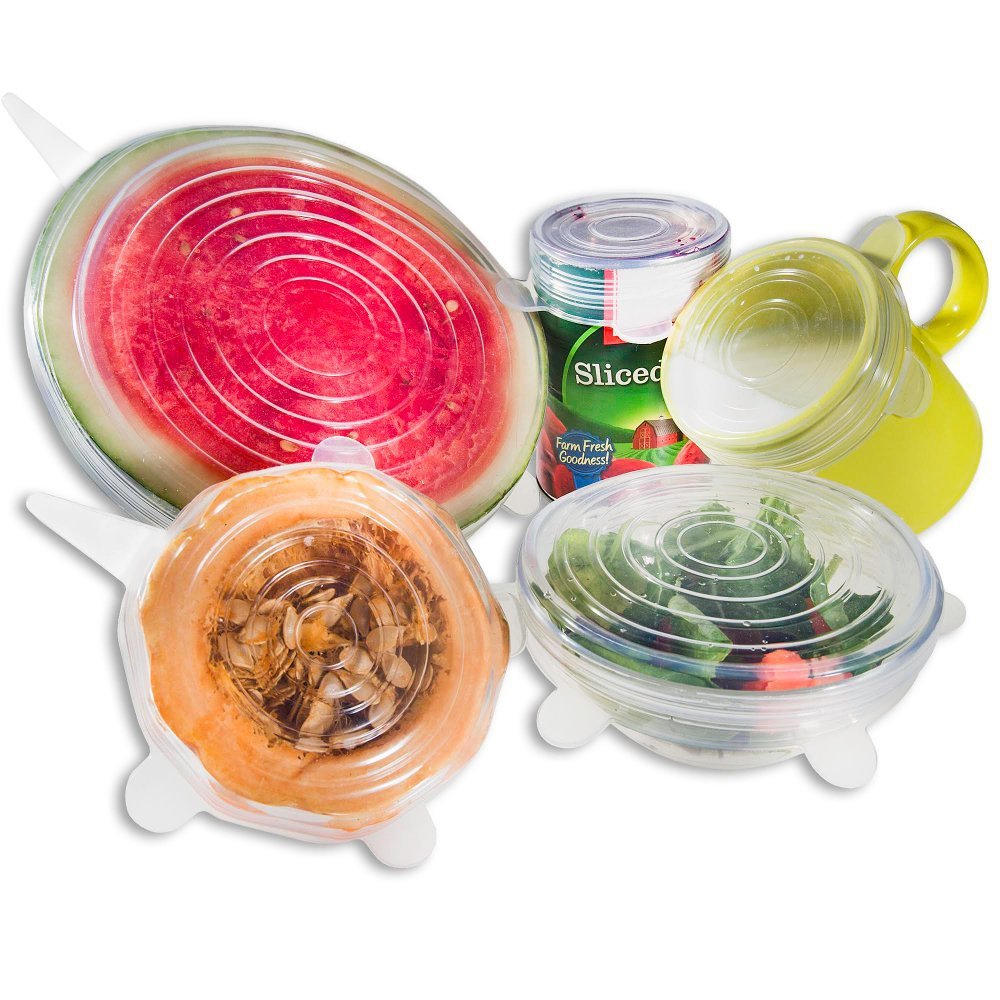 6Pcs Kitchen Reusable Silicone Seal Lid, Universal Silicone Stretch Lids for Food
