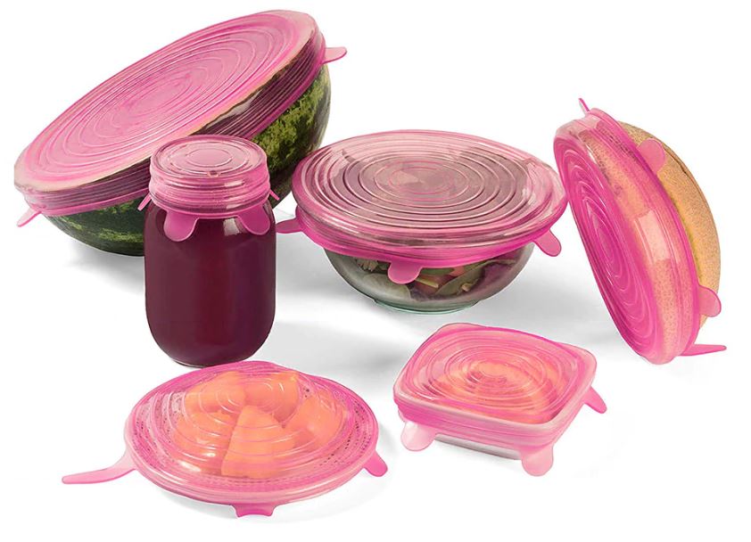6Pcs Kitchen Reusable Silicone Seal Lid, Universal Silicone Stretch Lids for Food