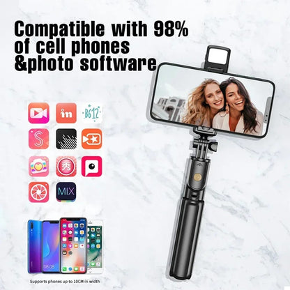 R1S Selfie Stick with Tripod | Bluetooth Foldable Selfie Rod with Remote