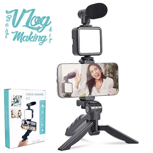 AY-49 Vlogger video making Kits Vlog Microphone LED Fill Light Mini Tripod