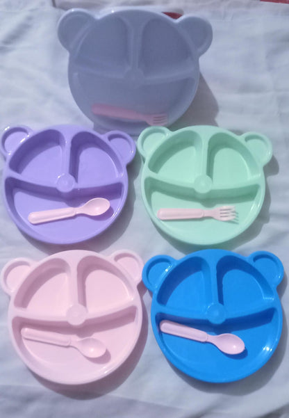5 Pcs Bear Plate Set - Cartoon compartment dinner plate | Includes