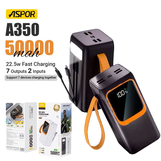 Aspor A350 50,000mAh - Fast Charging with Built-in Flashlight Power Bank for