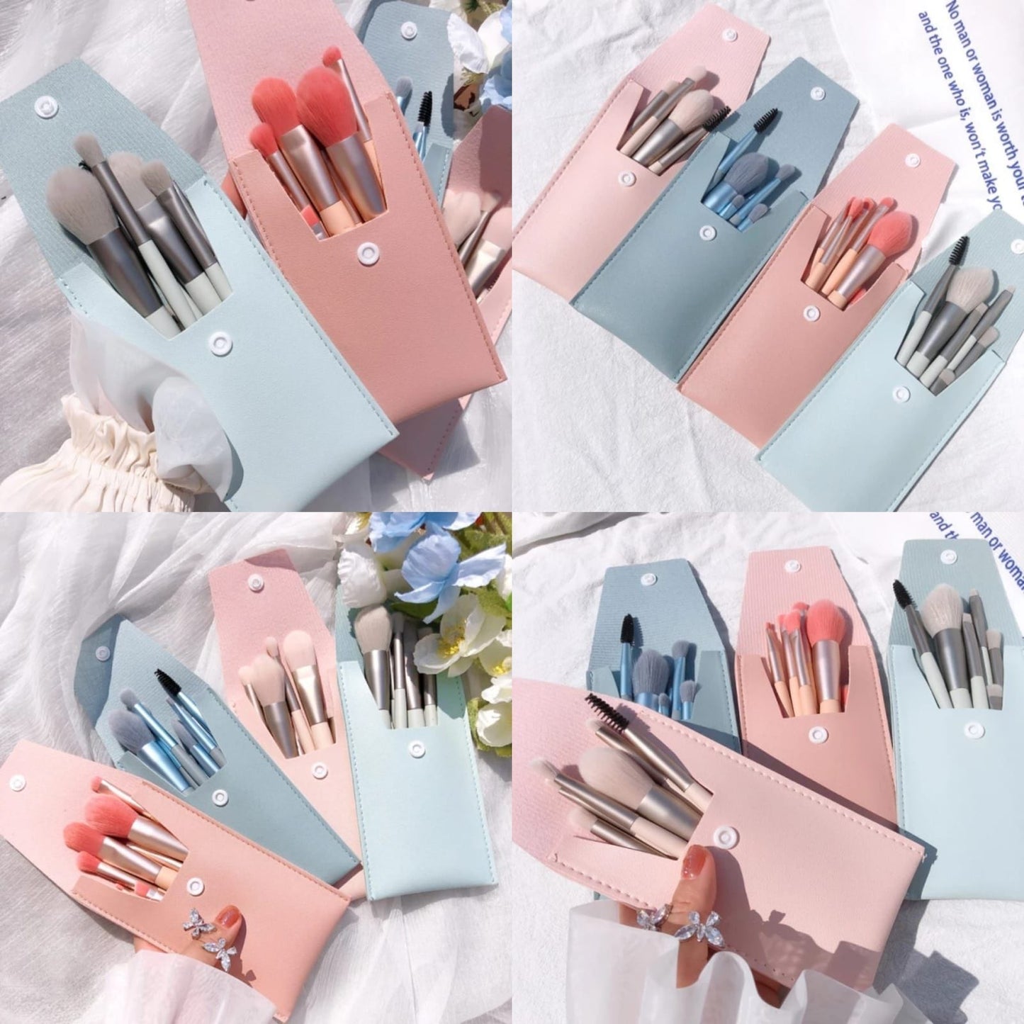 8 Pieces Cute Brushes With Leather Pouch (random color)