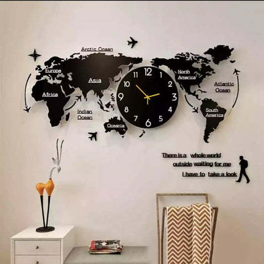 3D DIGITAL WORLD MAP WOODEN WALL CLOCK 24x24 inches
