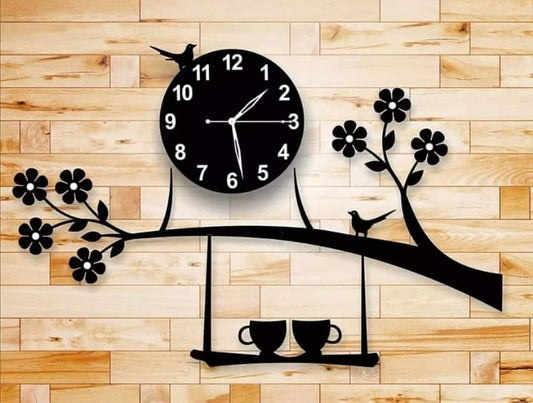 3d wall clock Birds on Tree with Coffee Cups Creative 3D DIY
