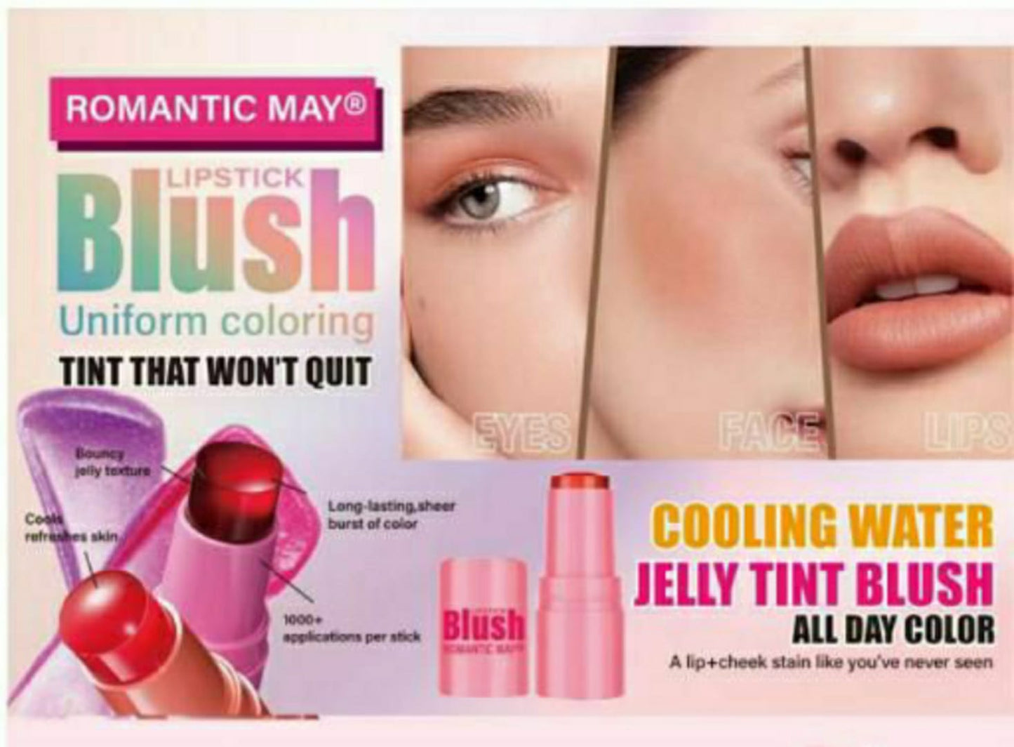 Pack Of 4 Pcs Romantic May Jelly tint Blush Stick