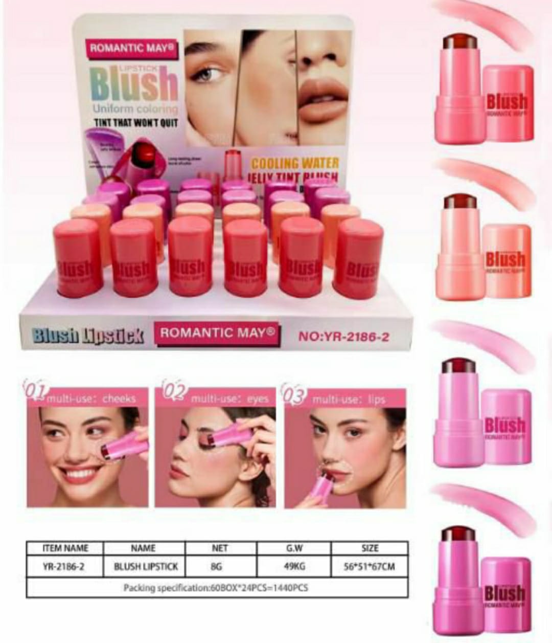 Pack Of 4 Pcs Romantic May Jelly tint Blush Stick