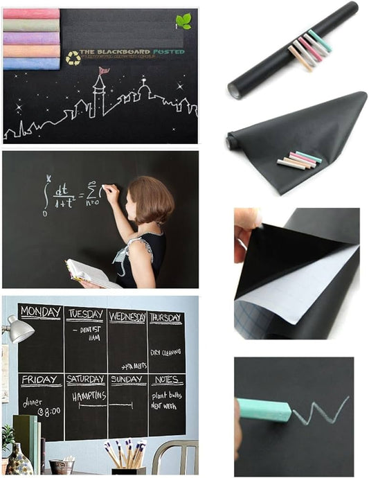 PVC Vinyl Black Board Wall Sticker Removable, with (2 pcs chalks)