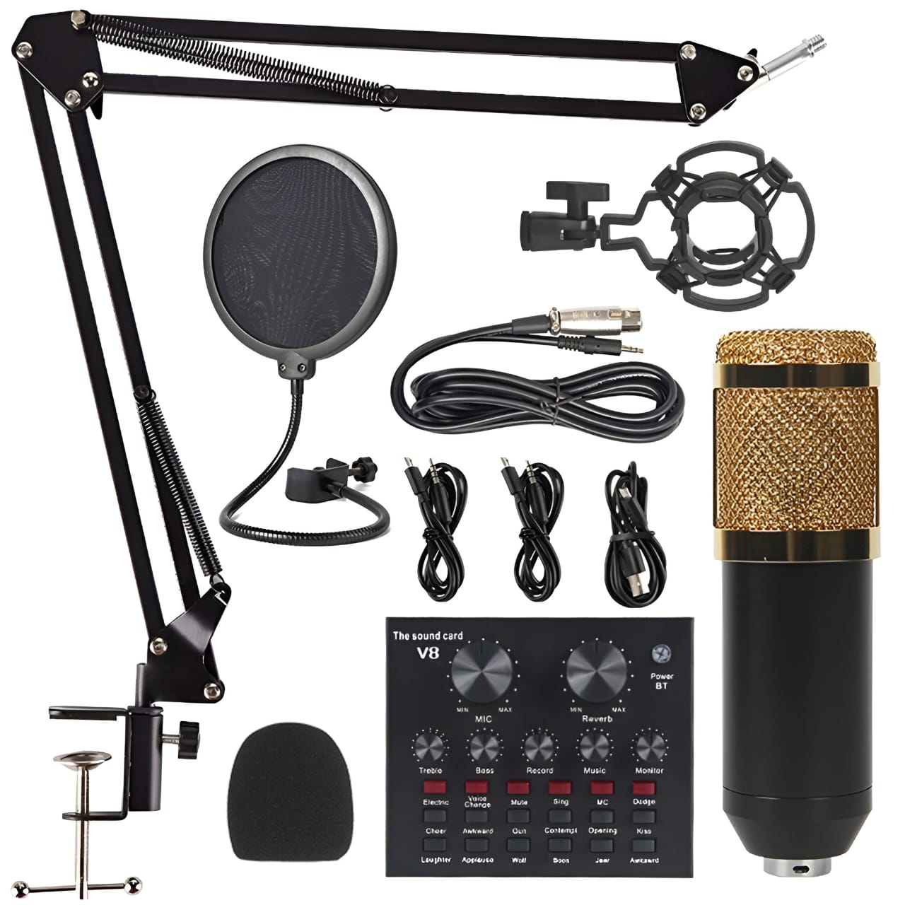 Podcast Mic Set With Live Sound Card,condenser Microphone With Rechargeable 12 Kinds